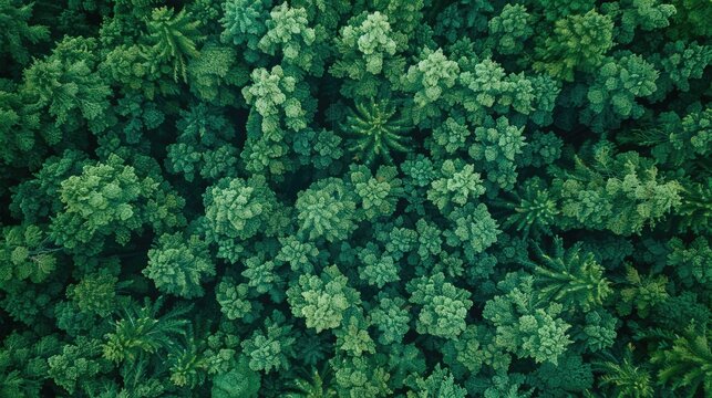 Aerial top view of a green forest landscape.