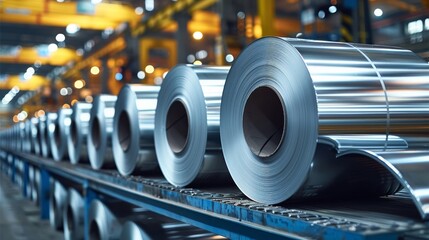 Poster - The manufacturing process of aluminium at the factory. Generative AI.