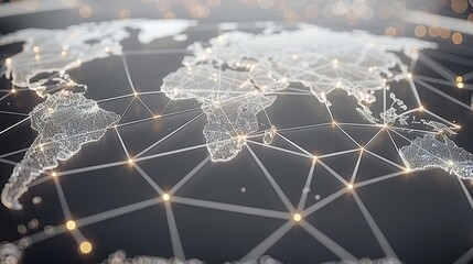 Aufkleber - World map, global networking concept, cyber technology, international data transfer, worldwide business, information exchange and telecommunication. Generative AI.