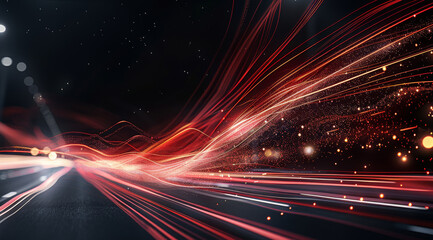 Poster - Flowing Light, Red Lines, Black Background, mystical, luxury and modern. Generative AI.