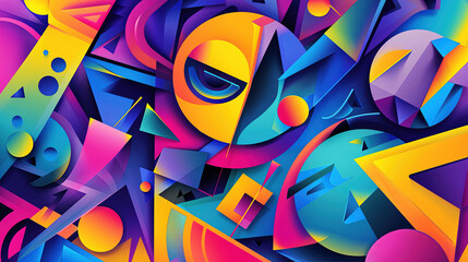 Wall Mural - vibrant cubism art with abstract neon colors and dynamic shapes