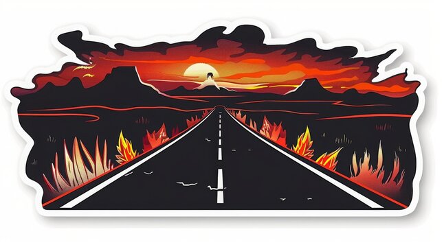 flat design sticker, highway to hell, route 66, freedom, sundowner, 16:9