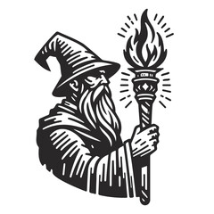 Wizard Holding a Torch Illustration