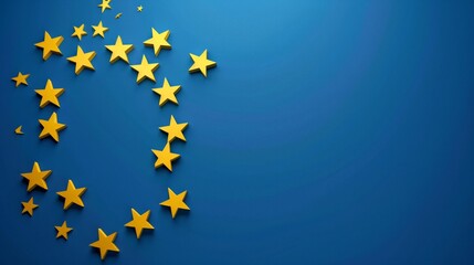 Wall Mural - Golden stars form a curved path on a blue background. Suitable for European Union themes or festive designs. Use it for promotional materials and digital prints