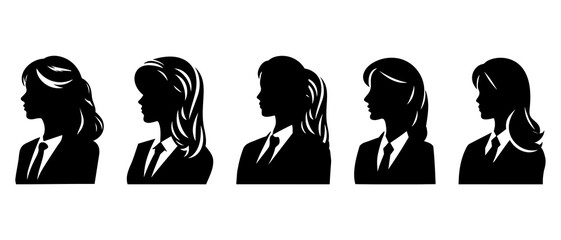 Wall Mural - smart and professional business woman, young looking girl side view profile silhouette black filled vector Illustration icon