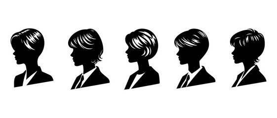 Business woman side view profile silhouette black filled vector Illustration icon