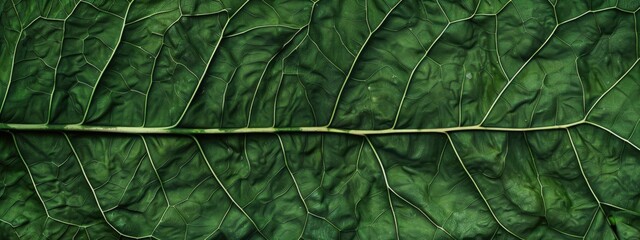 Wall Mural - Green leaf with veins in the style of macro photography.