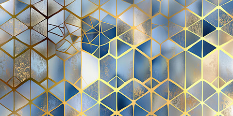 Wall Mural - Abstract gold and blue background with geometric pattern. Vector illustration for your design