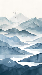 Wall Mural - Watercolor minimalist mountains Scandinavian landscape art poster