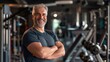 © gn8 - Middle Aged Eastern European Fitness Trainer Smiling in Gym, Promoting Healthy Lifestyle and Training Services