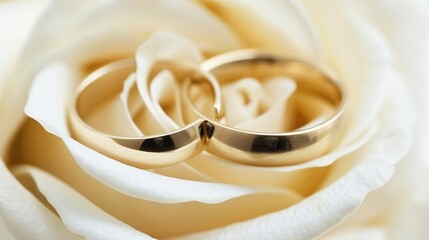 Canvas Print - Cherished Moments, Two Gold Rings in a Romantic Wedding Setting . Generative Ai