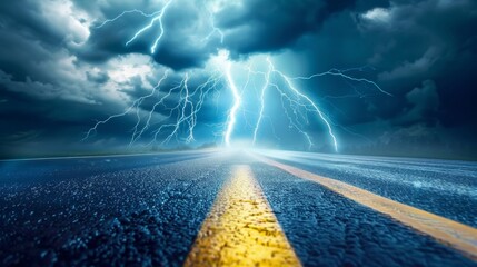 Wall Mural - Lightning  On Road - Weather 