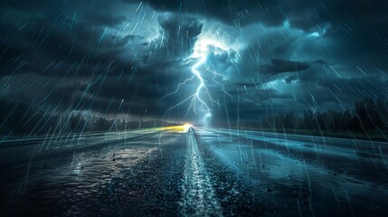 Wall Mural - Lightning  On Road - Weather 