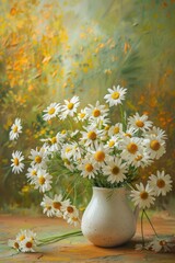 Wall Mural - a vase with beautiful daisies. Selective focus