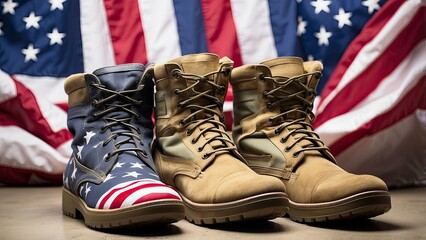solemn military boots and american flag honoring fallen soldiers on memorial day conceptual