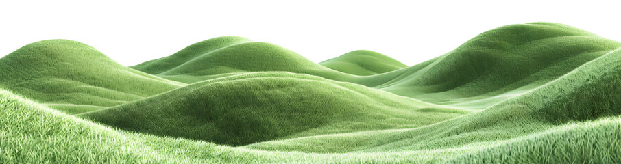 Wall Mural - 3d rendering of green curved hills of grass isolated on a white background