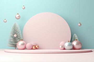 Wall Mural - Pastel Circle podium decoration with scene Christmas themes. christmas 3d background products minimal podium , Christmas showcase. Cosmetic and fashion. 3d illustration. 3d render.