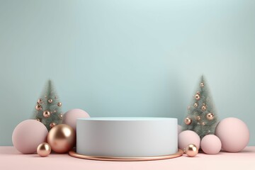 Wall Mural - Pastel Circle podium decoration with scene Christmas themes. christmas 3d background products minimal podium , Christmas showcase. Cosmetic and fashion. 3d illustration. 3d render.