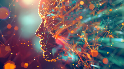 abstract scene showcasing advanced ai technology in vibrant colors with neural networks analyzing big data for innovative solutions, inspiring creativity and progress. generative ai