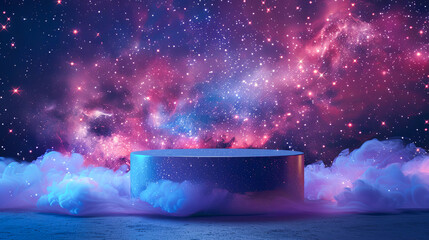 Wall Mural - 3d rendering of a podium in the night sky with clouds.