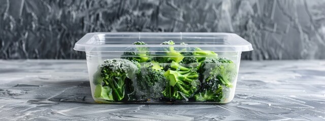 Wall Mural - broccoli in a plastic container. Selective focus