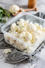 Wall Mural - cauliflower in a plastic container. Selective focus
