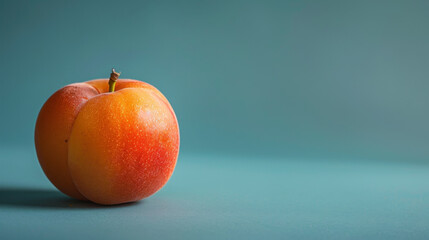 Poster - Single ripe peach displayed against a minimalist blue background, highlighting its fresh and juicy texture.