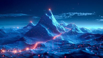 Wall Mural - Futuristic landscape with mountains and neon lights. 3d rendering