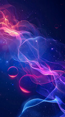 Wall Mural - abstract background with glowing lines, waves and stars. vector illustration.