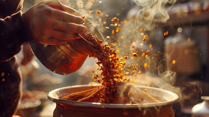A person is pouring spices into a bowl