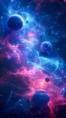 Wall Mural - abstract space background with planets, stars and nebula, 3d illustration