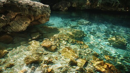 Wall Mural - the crystal clear water of a cenote tinged with a hazy blur where the halocline begins.