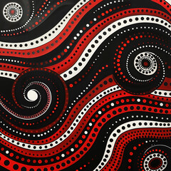 Wall Mural - Australian Aboriginal dot painting style art dreaming of a landscape in red, black and white.