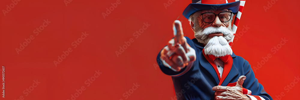 Cute Cartoon 4th of July Uncle Sam on a Red Background with Space for ...