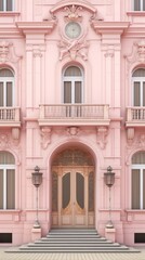 Wall Mural - Pastle pink european town house facade architecture building window.