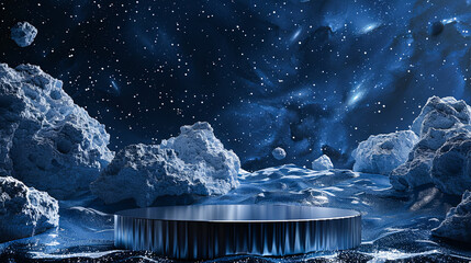 Wall Mural - podium for product presentation. abstract space background with starry sky