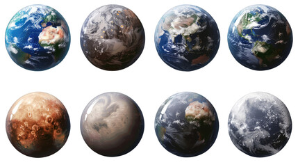  set of fantasy alien planet isolated background