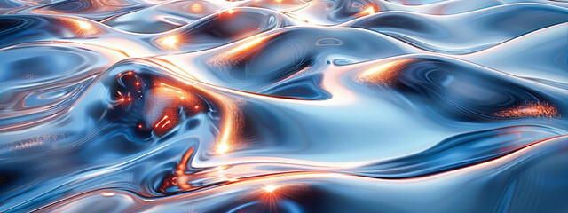 Poster - 3d rendering of abstract wavy metallic surface. Futuristic background with dynamic waves.