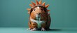 © INsprThDesign - A guinea pig wearing a spiky orange costume, looking directly at the camera.