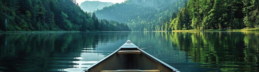 Wall Mural - Canoe on the lake with mountain view beautiful