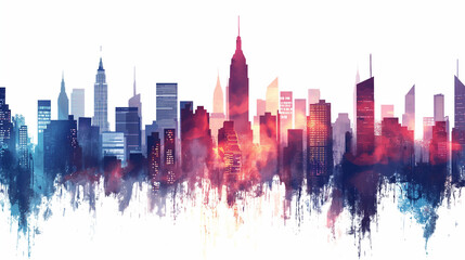 Wall Mural - Seamless Vector Pattern of Modern City Skyline with Abstract Geometric Elements. Detailed Urban Landscape Illustration with Skyscrapers, Buildings, and Architectural Design Concepts