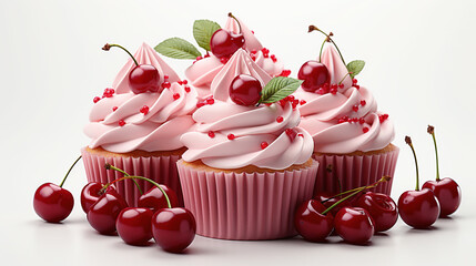 Wall Mural - cherry cupcake clipart, isolated on white background