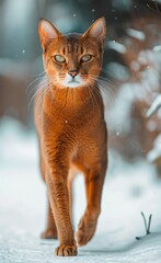 Sticker - A cat is walking through the snow with its tail held high