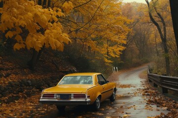 Wall Mural - Car on the road vehicle autumn transportation.