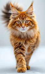 Sticker - Maine Coon cat with long fur walks across a white background