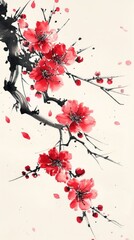 Poster - Plum blossom chinese brush painting flower plant.
