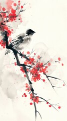 Wall Mural - Yuanyang bird chinese brush painting nature flower.