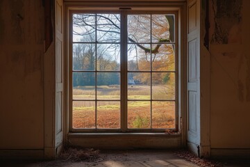 Poster - Window see farm house deterioration architecture.