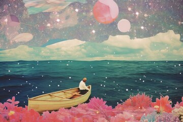 Poster - Sea with galaxy craft collage outdoors nature space.