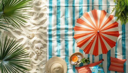 Wall Mural - Flat lay design of summer safety tips with hat, UVprotection clothing, and SPF lip balm